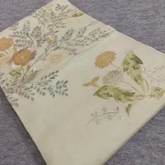 ◆1544◆アンティーク帯　両面全通柄　袋帯　刺繍　蒲公英　仙翁　正絹　着物帯