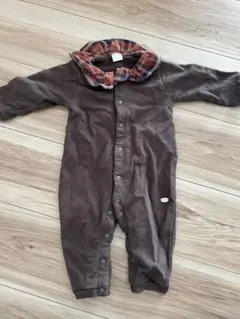 ブラウンロンパース チェック柄襟 サイズ70 テータテート