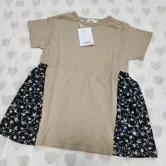 新品タグ付きペアマノン花柄切り替えコットンワンピースTシャツワンピ90サイズ