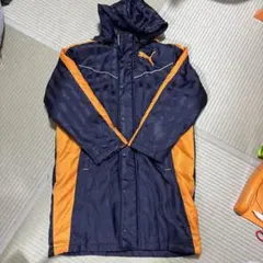 PUMA 子供用フード付きベンチコート ネイビー/オレンジ160サイズ