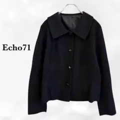 『エコー71』ジャケット コート【M】黒 ブラック　ラウンドカラー　ウール混