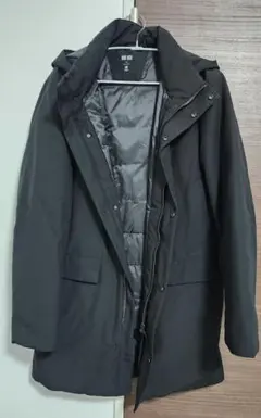 ユニクロ ハイブリッドダウン コート 黒 フード付 XS 軽量 防寒