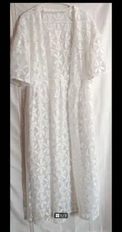 美品 ホワイト レース ロング カーディガン 半袖