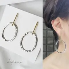 No.500 ゴールド×シルバー 大ぶりフープピアス