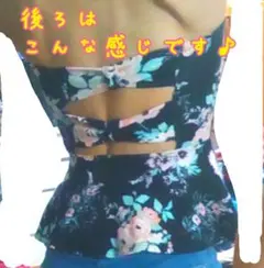 背中あき　バックオープン　背中リボン　肌見せ　トップス　ペプラム