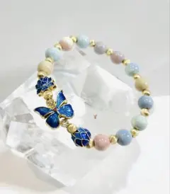 【七宝焼、アラシャン】ハンドメイド ブレスレット 蝶と蓮のデザイン1