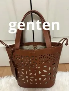 genten ゲンテン カットワーク レザー トートバッグ 巾着付き 本革のサムネイル