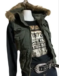 Y2K 平成ギャル 2way ミリタリー 中綿 キルティング ベスト