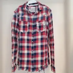 1975 チェック柄 長袖シャツ フリンジ裾