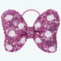 ディズニー ミニー スパンコール リボンヘアゴム ピンク