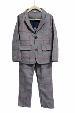 【110cm】男の子 フォーマルスーツ 上下セット チェック 結婚式 卒園式
