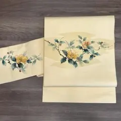 夏物 刺繍 名古屋帯 正絹 絽 中古 西陣織 オフホワイト 【mm470
