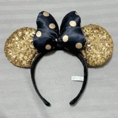 ディズニー　ミニー　カチューシャ　スパンコール　ゴールド　ブラック　水玉