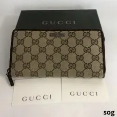 GUCCI グッチ GGキャンバス ラウンドファスナー 長財布 レディース