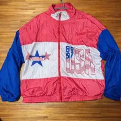 ナ*ト様 90s USAロゴ ナイロンジャケット L 星柄 ビッグサイズ