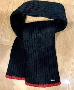 美品■ポロジーンズリブ編みマフラー✨黒×赤　POLOJEANS ブラック男女兼用