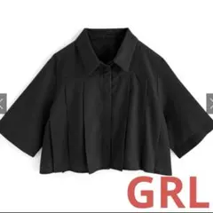 グレイル　GRL プリーツショート丈ブラウス ブラック　半袖シャツ
