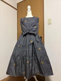 着物リメイク♪ 大島紬　3段ティアードワンピース　総裏地付き　MーL 秋冬コーデ