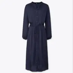 UNIQLO ユニクロ Vネックロングシャツワンピース ネイビー S