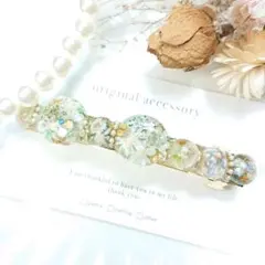 1845＊ハンドメイド♡押し花のバレッタ　グリーン