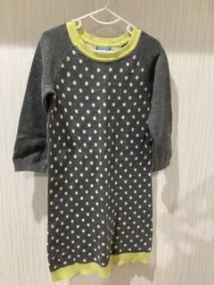 GAPドット柄ニットワンピース 七分袖 グレー