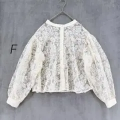 花柄レースシャツ/長袖/花柄/刺繍/アイボリー/シアー/Fボリューム袖/羽織り