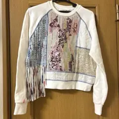 い*か様 Desigual スパンコール フリンジ 装飾トレーナー M 白のサムネイル