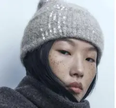 スパンコール　ラメ　ニット帽　ビーニー　ザラ　グレー　値下げ不可　最終値下げ