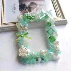 【ミステリーホイップ】硬質ケース縦入れB8緑白ターコイズブルー　フラワー