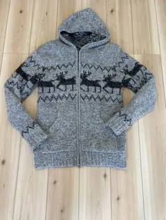 カウチン フード付きジップアップセーター （トナカイ柄）