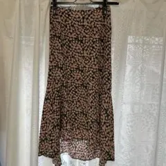 フレアスカート 緑とピンクの花柄