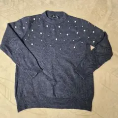 値下げしました　アンコキーヌ　ネイビー 長袖セーター パール装飾