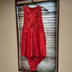 赤の刺繍　後ろロングドレス 130サイズ