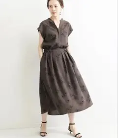 IENA ストライプフラワースキッパーシャツワンピース 38