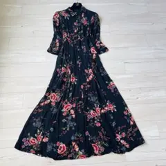 【美品】ZARA ザラ　アンティーク花柄　 ボタニカルロングワンピース　フレア