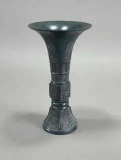 花器　生花　池坊　青銅器　銅器　唐銅　花瓶 竜 虎柄】唐金製 薄端 うすばた 生け花 花器 池坊 花瓶 銅器 華