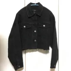 Forever21 クロップド ダメージデニムジャケット Gジャン 黒 ブラック