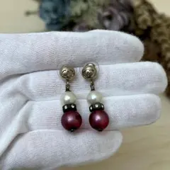 シャネル ピアス ココマーク フェイクパール ラインストーン ワインレッド