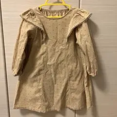 ベージュ ドット柄 フリル付き ワンピース 100