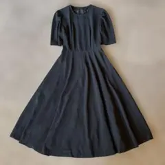 フォーマル　冠婚葬祭　礼服　半袖　ロング　フレア　ワンピース　黒　9号
