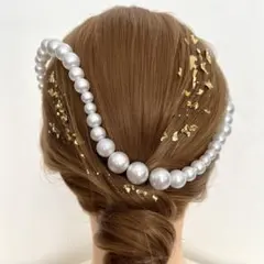パールチェーン 髪飾り 成人式 振袖 卒業式 袴 パールアレンジ ホワイト