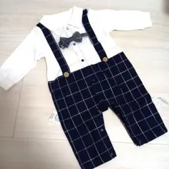 ★チェック柄ロンパース★ 蝶ネクタイ付き　70