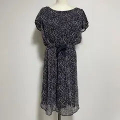 any sis エニィスィス 花柄 半袖 シアー 膝丈ワンピース ネイビー M