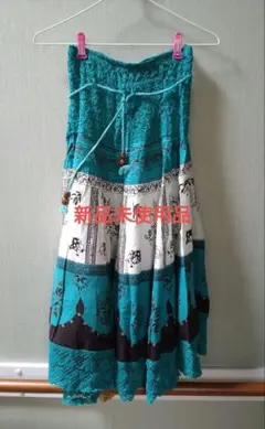 レースと花柄のフレアスカート・グリーン