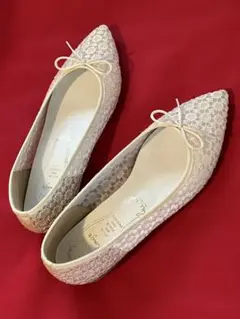 アイボリー レース フラットシューズ 24cm パーティー ポインテッド