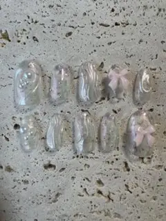 クリアパールリボンネイルチップセット