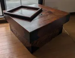 美品　子持工芸　関西火鉢　長火鉢　囲炉裏　座卓　座敷テーブル　火鉢　小振り 関西火鉢をリペア&カスタム!蓋は開口部に合わせ木目の近い栗材で