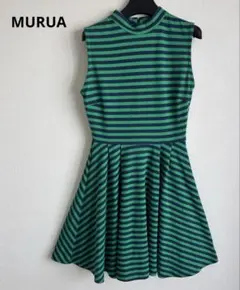 MURUAストライプ ノースリーブ ワンピースグリーンネイビー