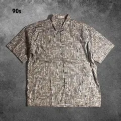 【P72】90s総柄半袖シャツXLコットンリーフ柄ボックスシルエットヴィンテージ