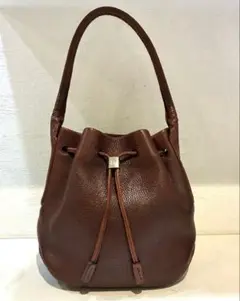 【美品】HIROFU 巾着　レザー　ワンショルダーバッグ　ブラウン